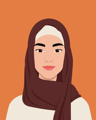 A young woman in a modern hijab portrait. Beautiful Islamic fashion clip art.