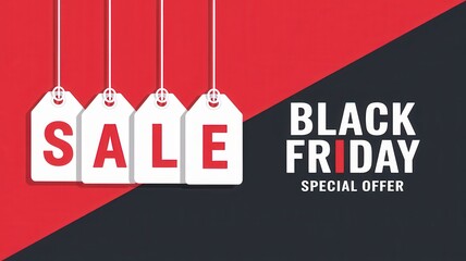 Dynamic Black Friday Sale Banner with Red and White Tags