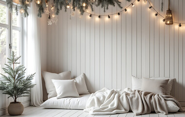 white wooden walls adorned festive scandinavian decor create cozy magical atmosphere holiday