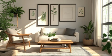 Cozy Wing Chair Nestled by Rustic Wooden Coffee Table in a Serene Interior Setting
