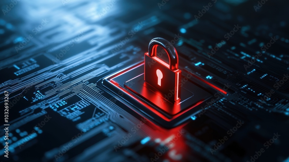 Aufkleber cybersecurity digital lock on a circuit board background. internet security and data protection conc