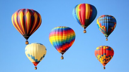 Obraz premium A vibrant display of colorful hot air balloons soaring against a clear blue sky.