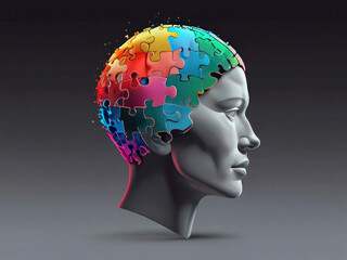 Fototapeta premium Human head from puzzles, for World Mental Health Day, created using Generative AI technology.