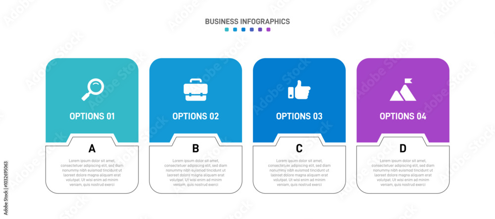 Poster horizontal progress bar featuring 4 arrow-shaped elements, symbolizing the four stages of business s