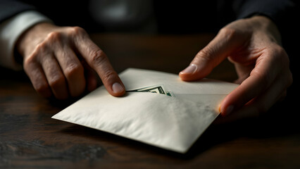 Hands Holding Envelope with Currency Inside