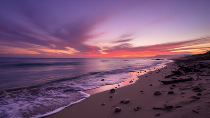 Fototapeta premium Serene Sunset Over Tranquil Beach Landscape