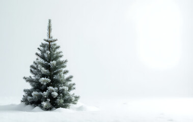 beautifully decorated christmas tree sits alone snowy white