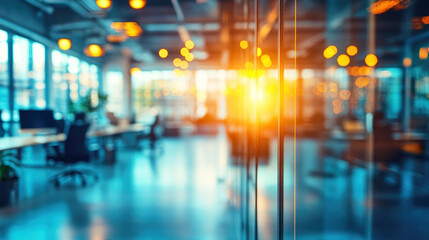 Obraz premium Dreamlike vision of a modern tech office with soft focus and ethereal elements in a serene atmosphere