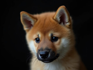 Süßer Shiba Inu Welpe auf schwarzem Hintergrund