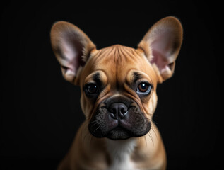 S&uuml;&szlig;er Mops mit gro&szlig;en Augen auf schwarzem Hintergrund