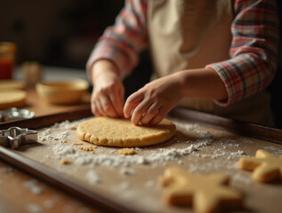 Backen mit Kindern: Plätzchenteig wird knetend vorbereitet
