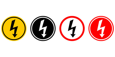 High voltage sign set. Caution or danger or warning sign, electrical hazard sign collection. Vector illustration. Isolated on white background