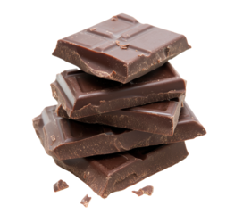 morceau d'une tablette de chocolat au lait empilé, détouré sur fond transparent 