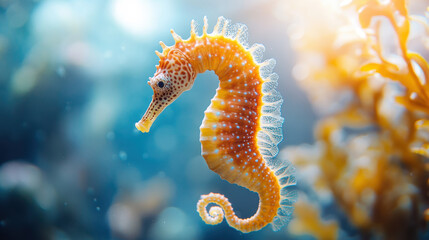 vue sous-marine d'un petit hippocampe dans son milieu naturel des fonds marin