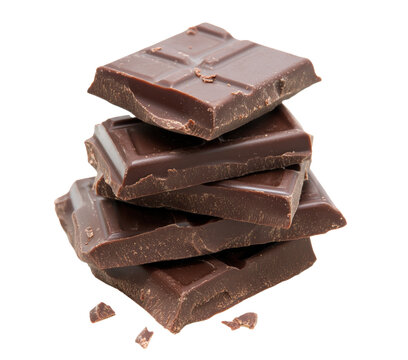 morceau d'une tablette de chocolat au lait empil&eacute;, d&eacute;tour&eacute; sur fond transparent 