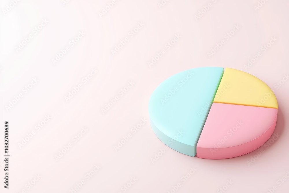 Poster a colorful pie chart on a soft pink background, ideal for presentations and data visualization.