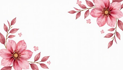 Obraz premium Frosted pink and gold floral design on white background Elegant watercolor flower backdrop perfect for refined greeting cards wedding invitations posters or banners with text space.