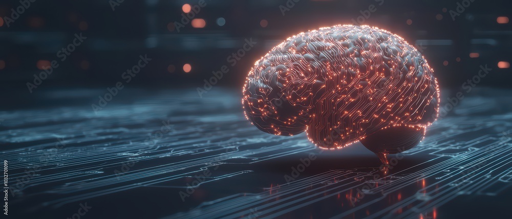 Aufkleber a futuristic digital brain glowing against a technology-inspired backdrop, representing advanced neu