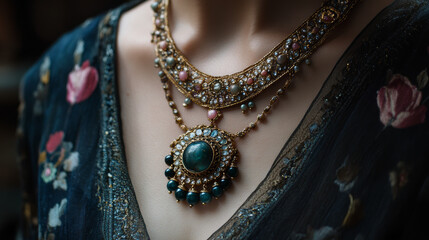 Fototapeta premium This image should encapsulate the allure of necklaces as a fashionable accessory, inviting viewers to appreciate their beauty and craftsmanship.