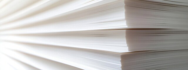 Neatly Stacked Paper Sheets, uniform arrangement ready for printing, showcasing organization and preparation for creative projects