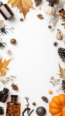 Fototapeta premium Minimal Halloween Flat Lay with Natural Elements on White Background