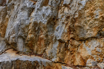 Detailed view of rugged stone texture showcasing natural erosion in a rocky landscape during daylight hours