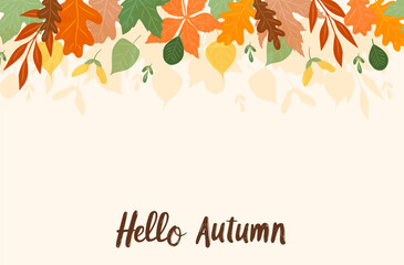 Autumn greeting card with oak and maple leaves. Perfect for autumn holidays, Thanksgiving Day.