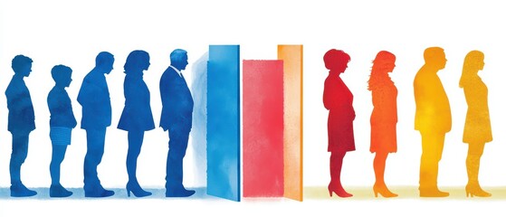 Abstract illustration depicting diverse figures showing unity and division, symbolic of social issues and community patterns.