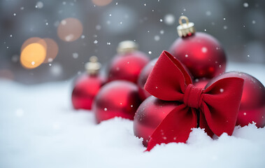 Obraz premium red baubles white background festive ribbon bow attached securely tonight outside cold winter weather conditions