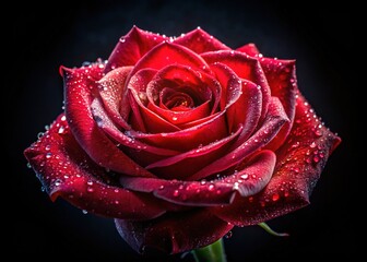 Night Blooming Red Rose with Dew Drops