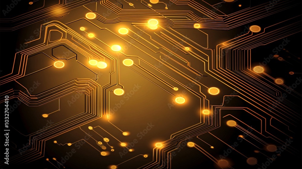 Poster abstract background with a circuit board design and glowing lights.