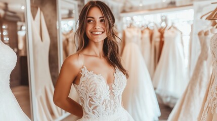 Naklejka premium Bride Selecting Wedding Dress