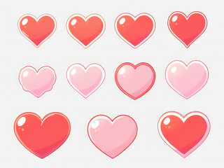 Red color heart shape sticker set isolated on white background