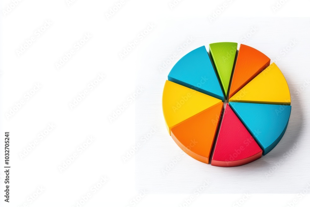 Poster colorful segmented pie chart on a white background, representing data visualization in a modern busi