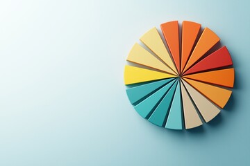 Fototapeta premium Colorful pie chart segment design on a soft blue background with ample space for text.