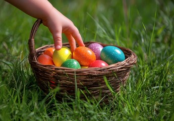Children enjoy an Easter egg hunt in a lush green garden during springtime festivities