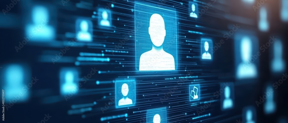 Aufkleber digital network connections displaying user profiles, symbolizing online interaction and social netw