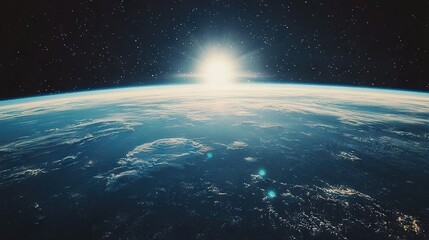 Fototapeta premium A photo of Earth from space as the sun rises over the horizon Earth is clearly visible in the foreground