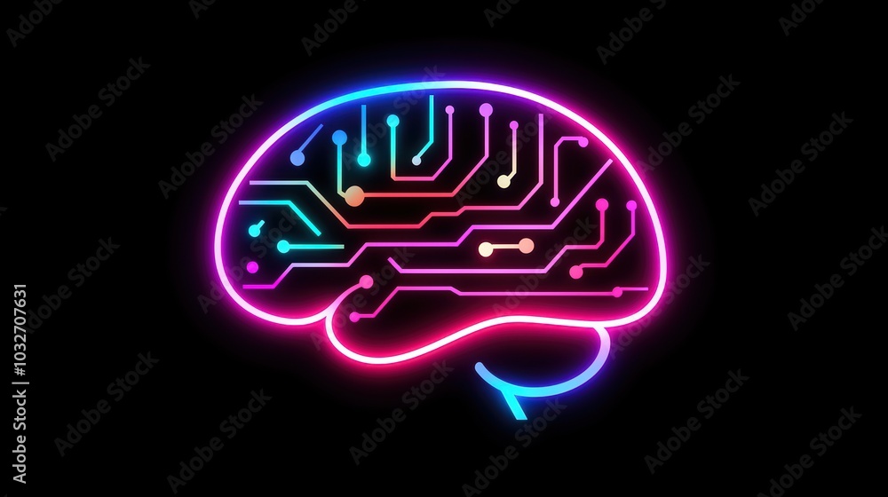 Aufkleber neon brain with circuit design, symbolizing artificial intelligence and technology advancements.