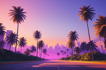 Miami city in 80's retro graphic style 