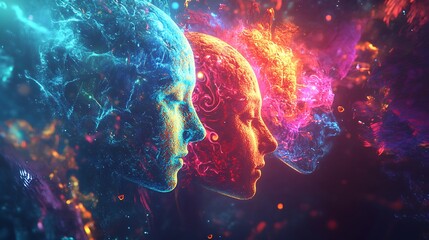 Colorful Abstract Faces Representing Creativity and Imagination Art