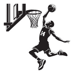 Basketball dunk Silhouette vector  black color white background