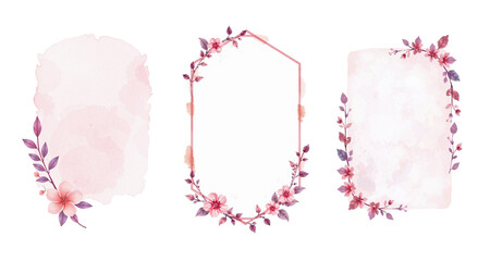 empty label with space for text with pink and deep purple, tasteful flowers and lush leaves, simple brush strokes, isolated, stylized ink