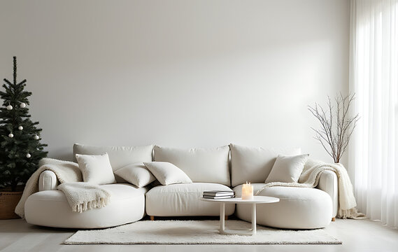Fototapeta scandinavian minimalist style features clean elegant white decorated living space holiday