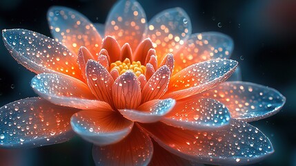 Fototapeta premium A close-up of a water lily flower with water droplets on its petals against a black backdrop
