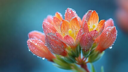 Fototapeta premium A macro shot of a bloom with dewdrops adorning its petals, set against a soft blur