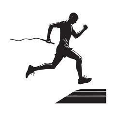 Runner crossing a finish line silhouette vector  black color white background 