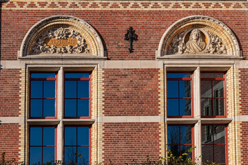 Side of the Rijksmuseum building (1885), seen from the Ruysdaelkade. Amsterdam Rijksmuseum holds many masterpiece paintings of Dutch and world art. Amsterdam, the Netherlands.