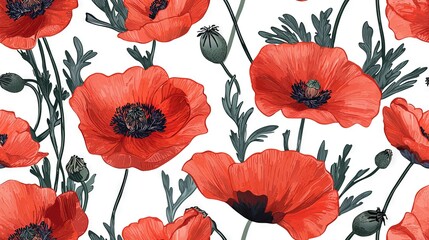   Close-up of red flowers against white background, featuring green stems and dark centers