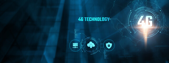 4G Technology Concept: High-speed connectivity, data transmission, low latency, network efficiency, broadband access, mobile communication on virtual interface.